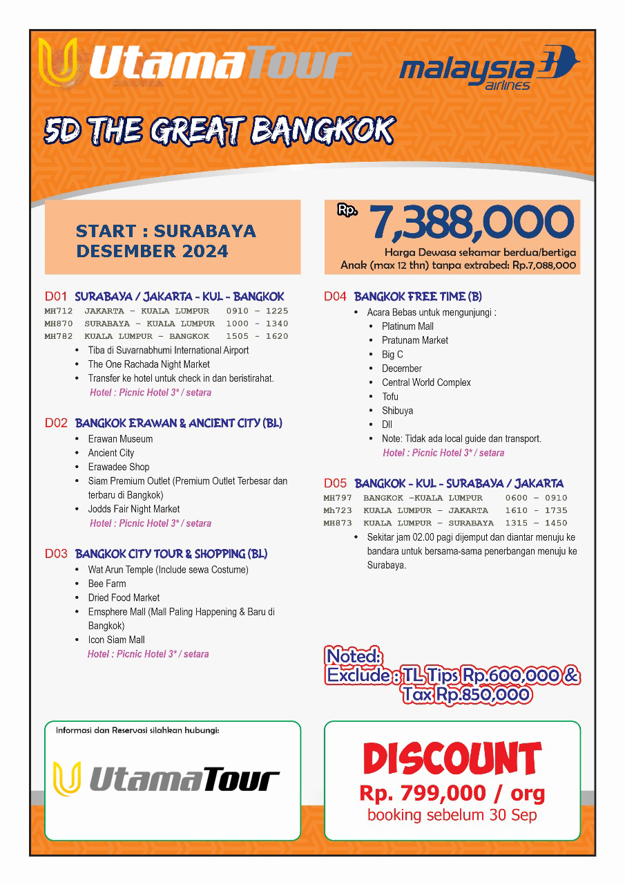 paket tour bangkok 5 hari itenary